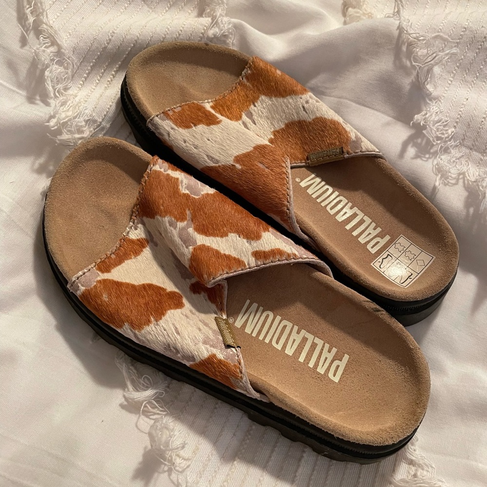 Palladium Cow Print Slides